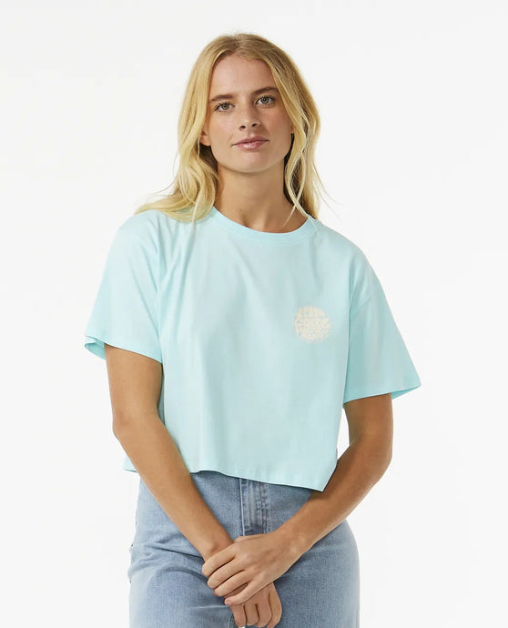 Rip Curl Women's Wettie Icon Crop T-Shirt Sky Blue 0BZWTE-0079
