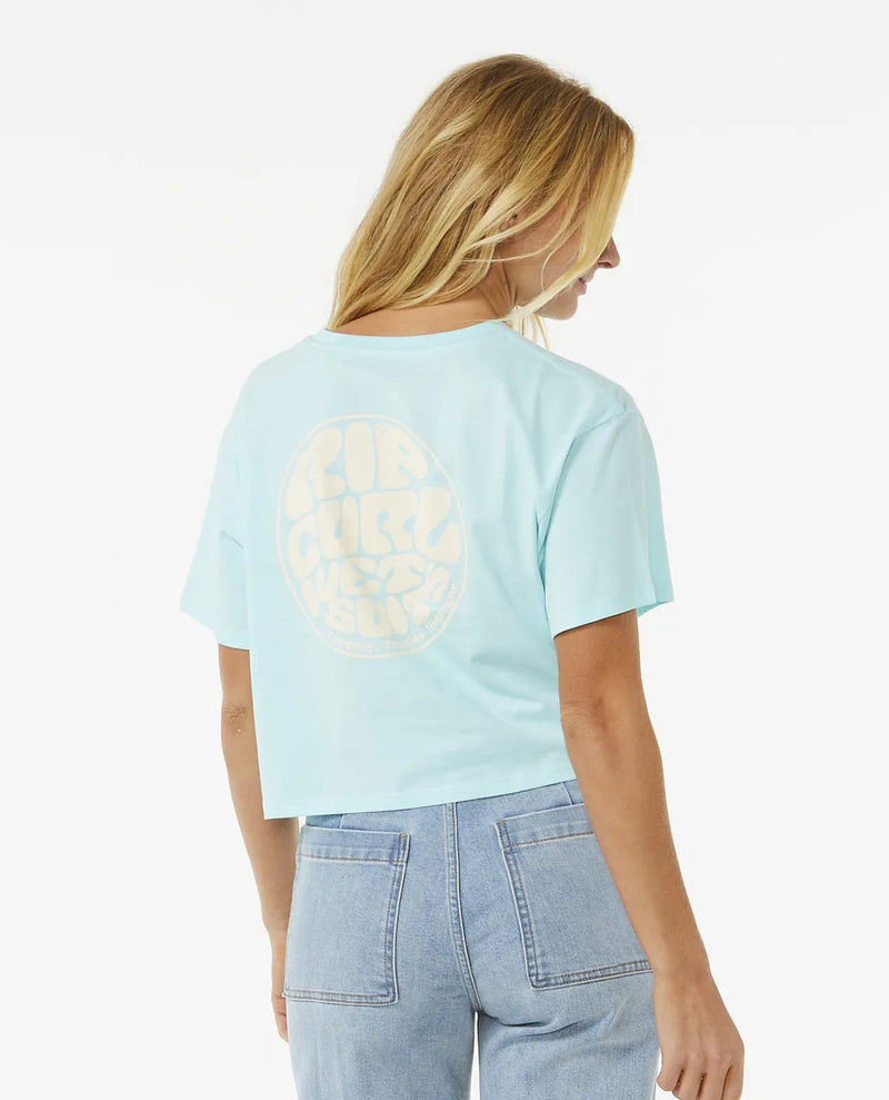 Load image into Gallery viewer, Rip Curl Women&#39;s Wettie Icon Crop T-Shirt Sky Blue 0BZWTE-0079
