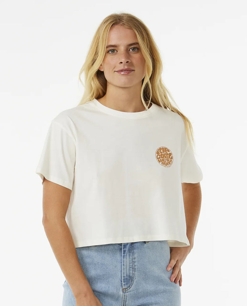 Load image into Gallery viewer, Rip Curl Women&#39;s Wettie Icon Crop T-Shirt Bone 0BZWTE-3021
