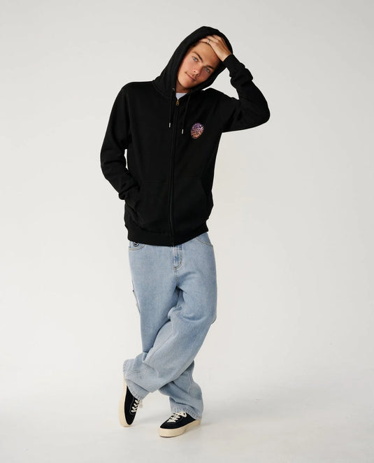 Rip Curl Men's Wettie Passage Icon Zip Thru Hoodie Black 0C7MFL-0090