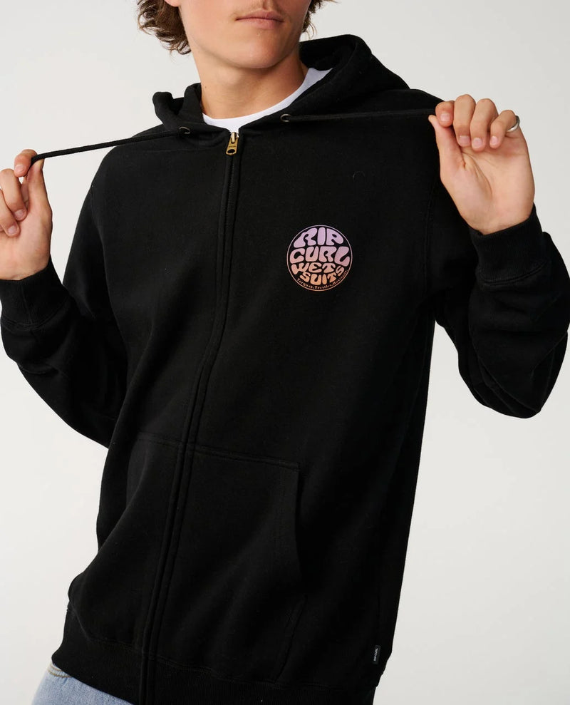 Load image into Gallery viewer, Rip Curl Men's Wettie Passage Icon Zip Thru Hoodie Black 0C7MFL-0090
