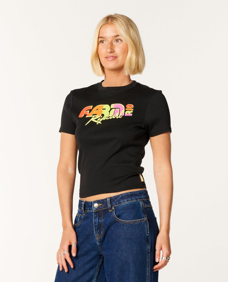Load image into Gallery viewer, Rip Curl Women's Carioca Fitted Tee Black 0NGWTE-0090
