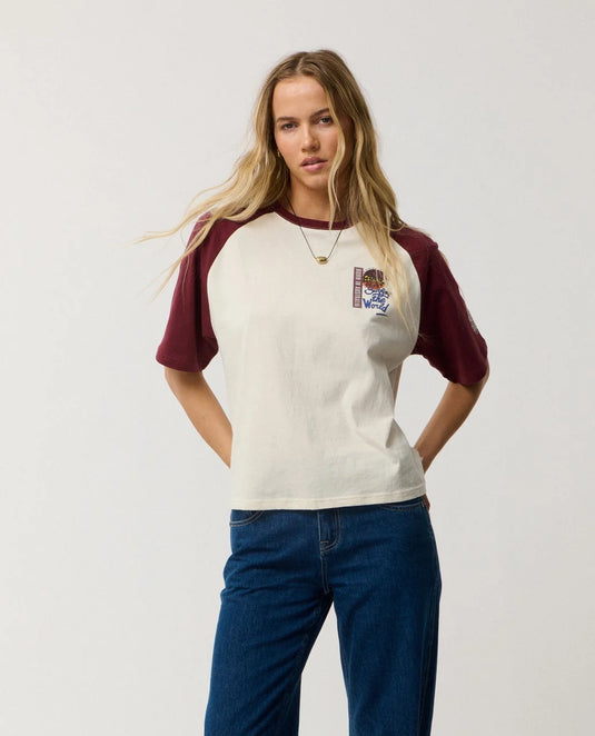 Rip Curl Women's Surf The World Boxy T-Shirt Bone 0QMWTE-3021