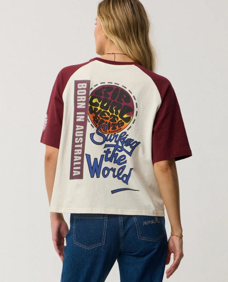 Load image into Gallery viewer, Rip Curl Women's Surf The World Boxy T-Shirt Bone 0QMWTE-3021
