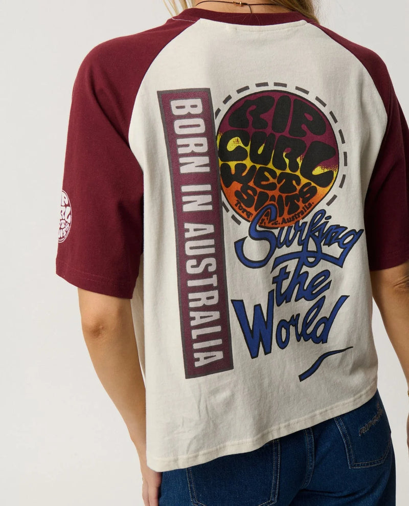 Load image into Gallery viewer, Rip Curl Women's Surf The World Boxy T-Shirt Bone 0QMWTE-3021
