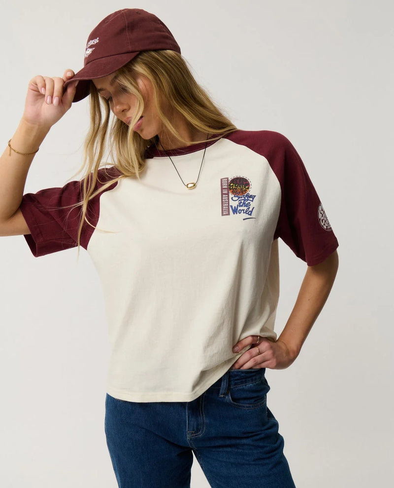 Load image into Gallery viewer, Rip Curl Women's Surf The World Boxy T-Shirt Bone 0QMWTE-3021
