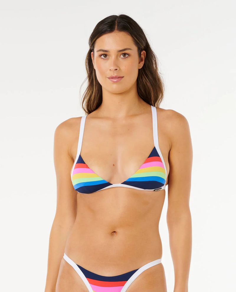Load image into Gallery viewer, Rip Curl Women's Surf Stripe Fixed Triangle Bikini Top Dark Navy 0VYWSW_0291
