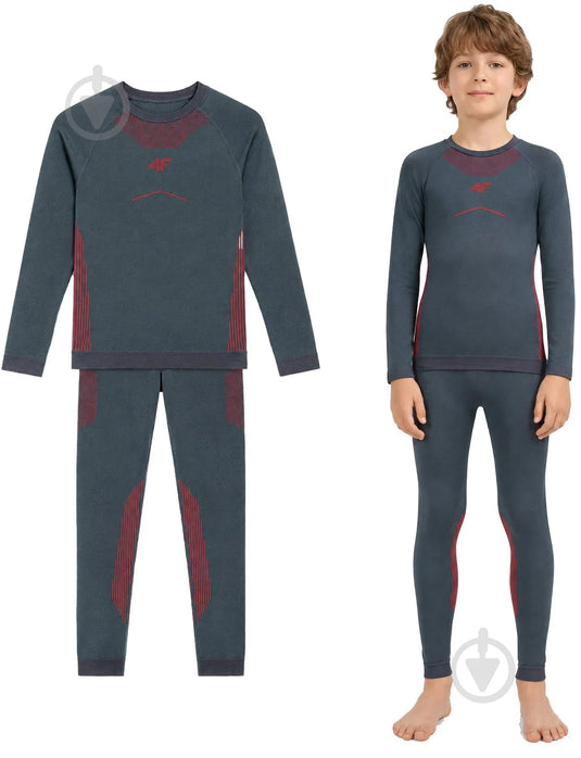 4F Kid's Seamless Ski Underwear Set Grey 4FJWAW26USEAM295-23S