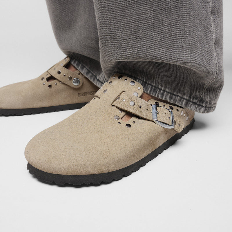 Load image into Gallery viewer, Birkenstock Unisex Boston Rivets Suede Leather Taupe 1030437
