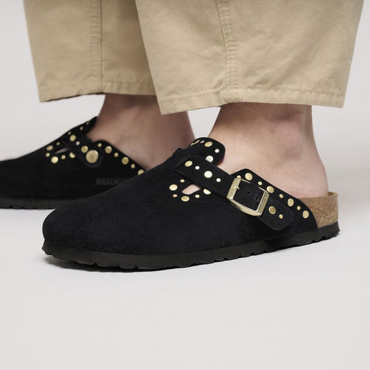 Birkenstock Unisex Boston Rivets Suede Leather Black 1030453