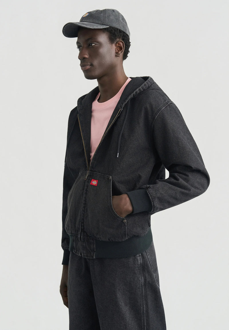 Load image into Gallery viewer, Dickies Men's Hilham Lined Denim Hood Bomber Black DK0A89FBBLK
