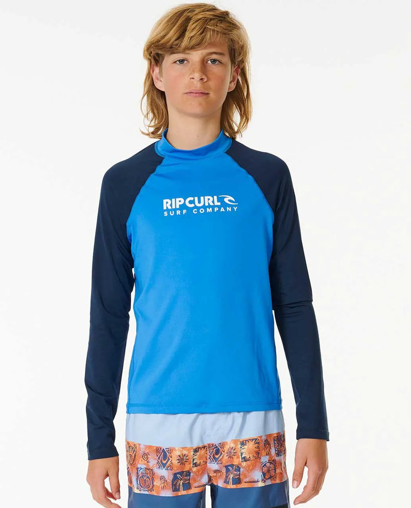 Load image into Gallery viewer, Rip Curl Kid&#39;s Shock UPF Long Sleeve Boy Rash Vest Blue Gum 123BRV-8006
