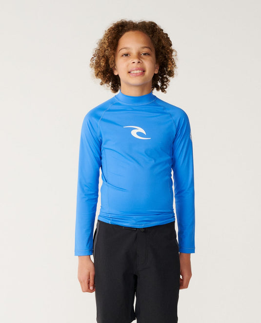 Rip Curl Kids' Waves UPF Long Sleeve Rash Vest (8-16 Years) Blue Gum 12VBRV-8006