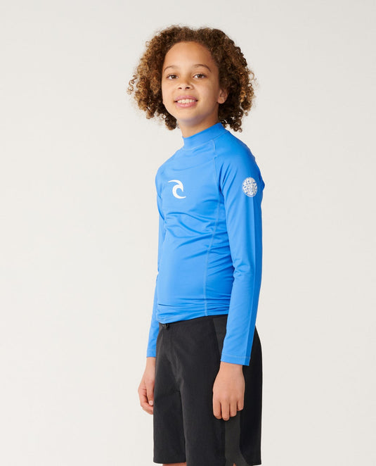 Rip Curl Kids' Waves UPF Long Sleeve Rash Vest (8-16 Years) Blue Gum 12VBRV-8006