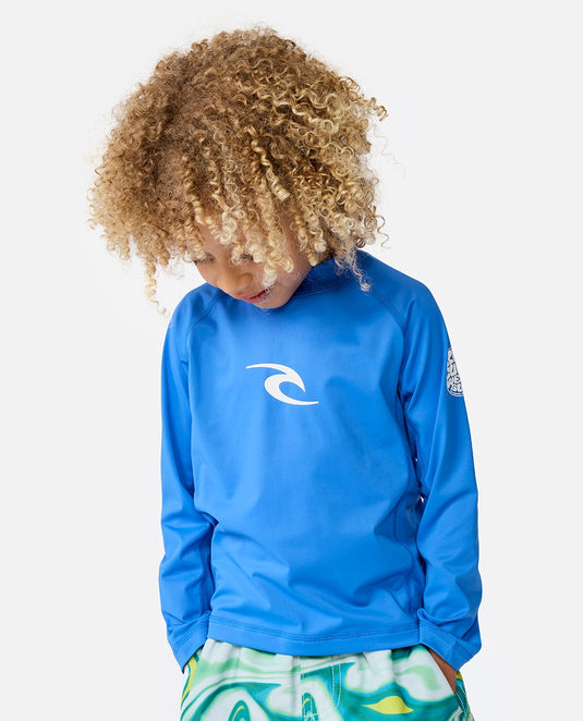 Rip Curl Kid's Waves UPF Long Sleeve Rash Vest (1-8 Years) Blue Gum 12VTRV/8006