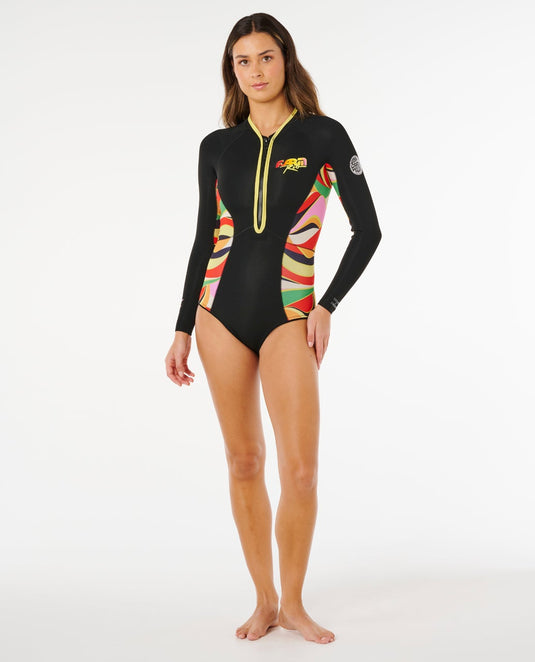 Rip Curl Women's G-Bomb 1.5mm Long SLeeve Front Zip Full Springsuit Neon Waves 14IWSP-2848