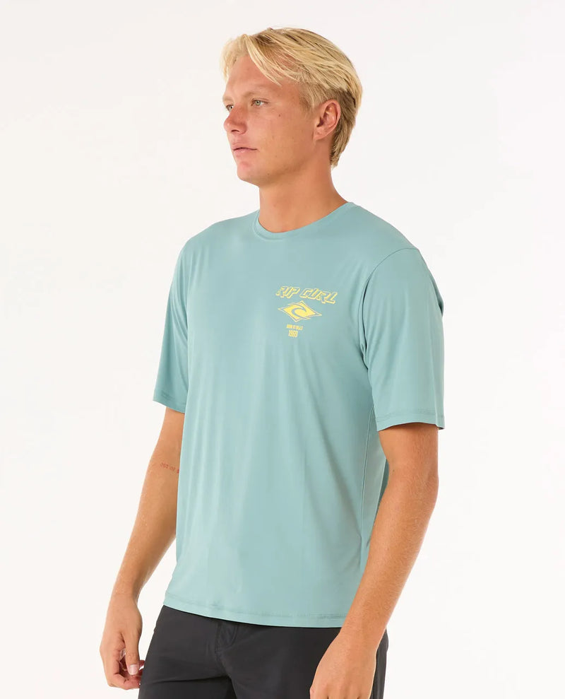 Load image into Gallery viewer, Rip Curl Men&#39;s Icons Surflite UPF Short Sleeve Rash Vest Blue Lagoon 14YMRV-3038

