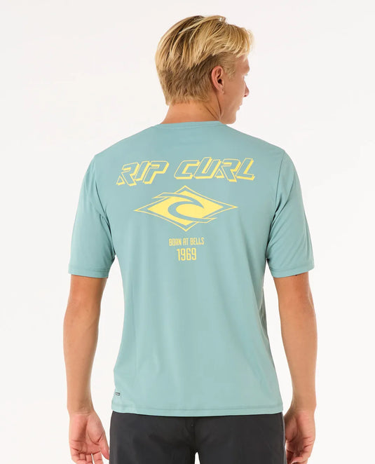 Rip Curl Men's Icons Surflite UPF Short Sleeve Rash Vest Blue Lagoon 14YMRV-3038