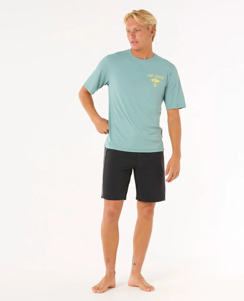 Load image into Gallery viewer, Rip Curl Men&#39;s Icons Surflite UPF Short Sleeve Rash Vest Blue Lagoon 14YMRV-3038
