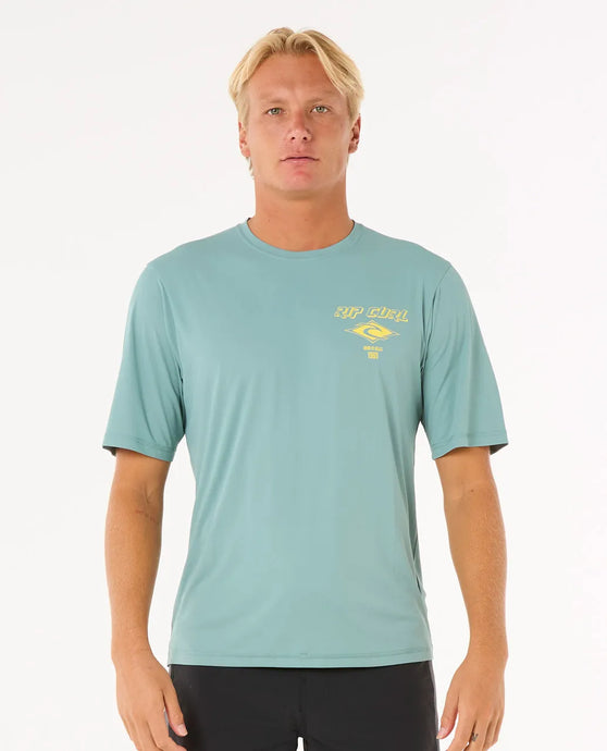 Rip Curl Men's Icons Surflite UPF Short Sleeve Rash Vest Blue Lagoon 14YMRV-3038