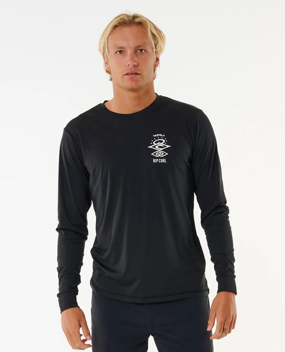 Rip Curl Men's Icons Surflite UPF Long Sleeve Rash Vest Black 14ZMRV-0090