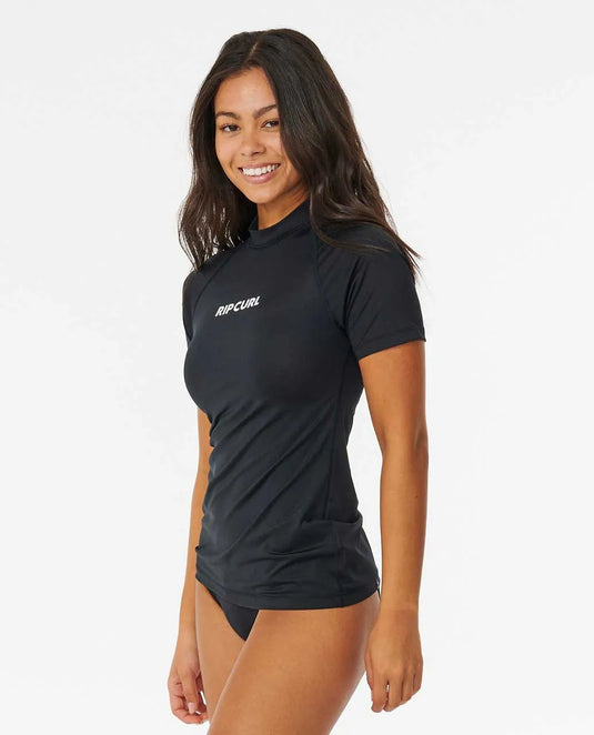 Rip Curl Women's Classic Surf Short Sleeve UPF Rash Vest Black 15HWRV-0090