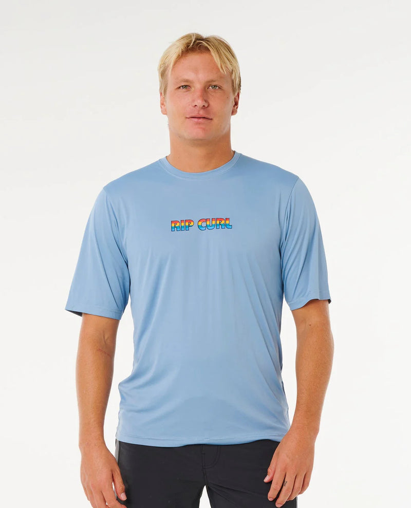 Load image into Gallery viewer, Rip Curl Men's Icons Of Surflite UPF50 Short Sleeve Rash Vest Faded Denim 163MRV_4737
