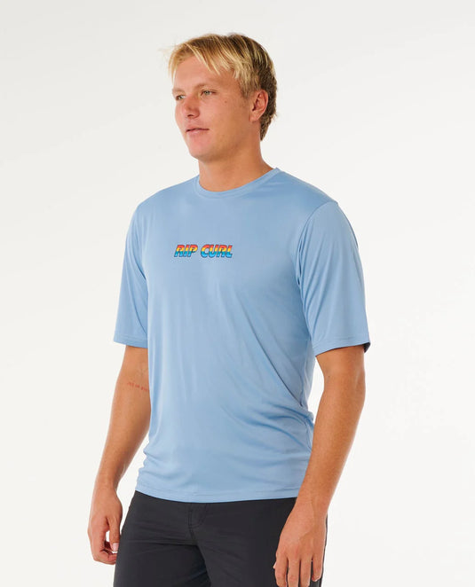 Rip Curl Men's Icons Of Surflite UPF50 Short Sleeve Rash Vest Faded Denim 163MRV_4737