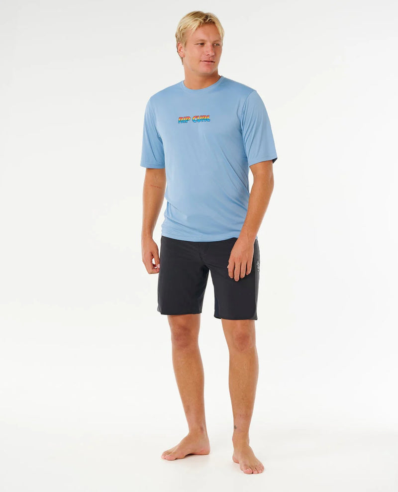Load image into Gallery viewer, Rip Curl Men's Icons Of Surflite UPF50 Short Sleeve Rash Vest Faded Denim 163MRV_4737

