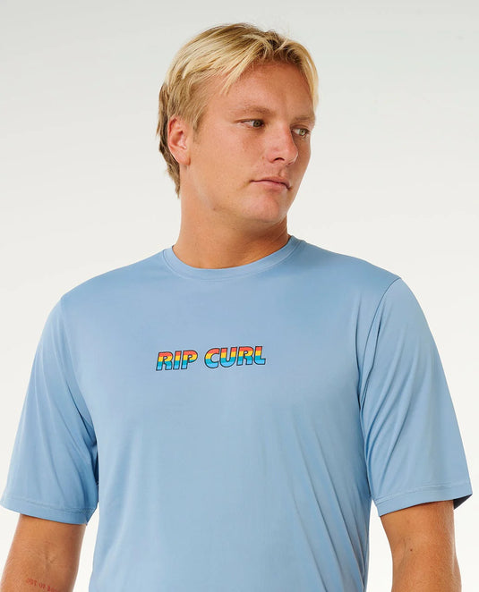 Rip Curl Men's Icons Of Surflite UPF50 Short Sleeve Rash Vest Faded Denim 163MRV_4737
