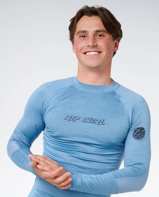Rip Curl Men's Dawn Patrol UPF Perf Long Sleeve Rash Vest Faded Denim 16BMRV_4737