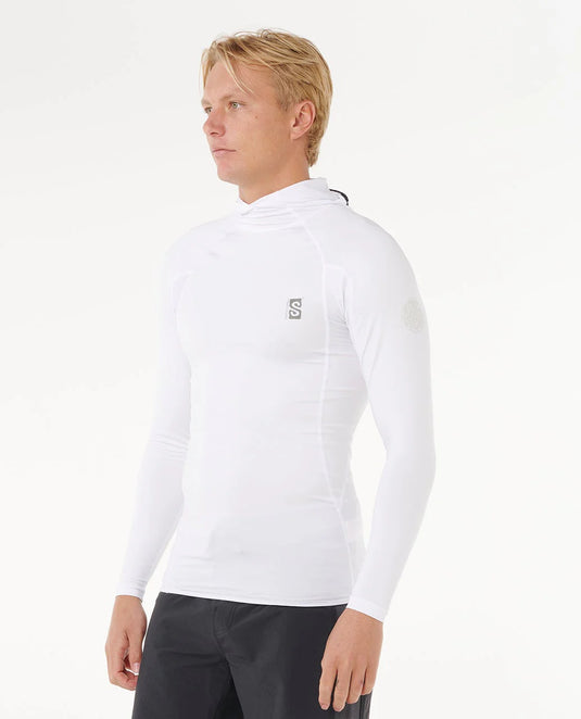 Rip Curl Men's Search UPF50 Performance Hood Long Sleeve Rash Vest White 16IMRV_1000