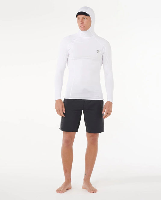 Rip Curl Men's Search UPF50 Performance Hood Long Sleeve Rash Vest White 16IMRV_1000