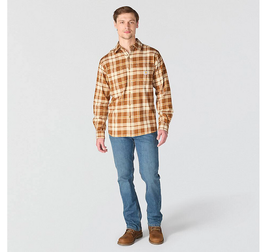 Carhartt Men's Hamilton Relaxed Long Sleeve Plaid Shirt Brown 107010-BRN