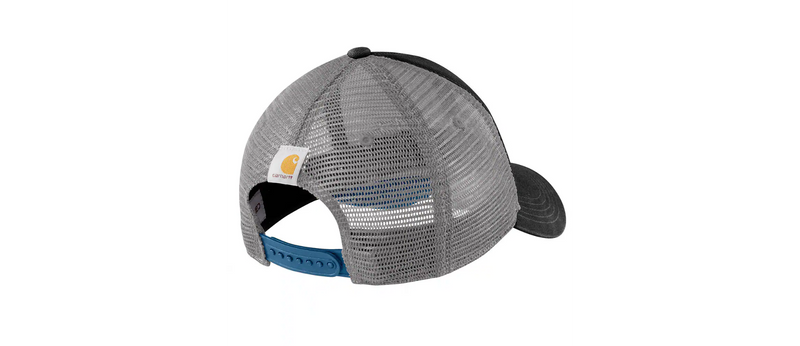 Load image into Gallery viewer, Carhartt Men's Canvas Mesh-Back Logo Graphic Cap Black/Dark Horizon Blue 101195-N41
