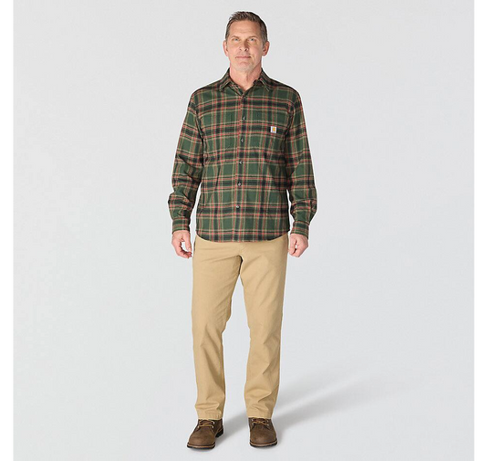 Carhartt Men's Hamilton Relaxed Long Sleeve Plaid Shirt Forestry Green/Amber Terrain 107010-GS8