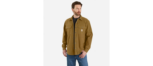 Carhartt Men's Rugged Flex™ Relaxed Fit Canvas Fleece-Lined Shirt Jac Jacket Oak Brown 105419-B33