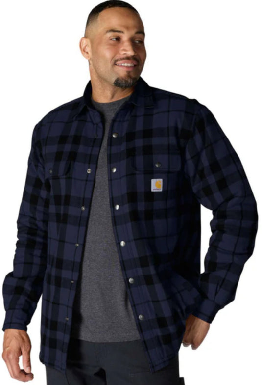 Carhartt Mens' Relaxed Fit Flannel Sherpa-Lined Shirt Jacket Navy 107017-I26