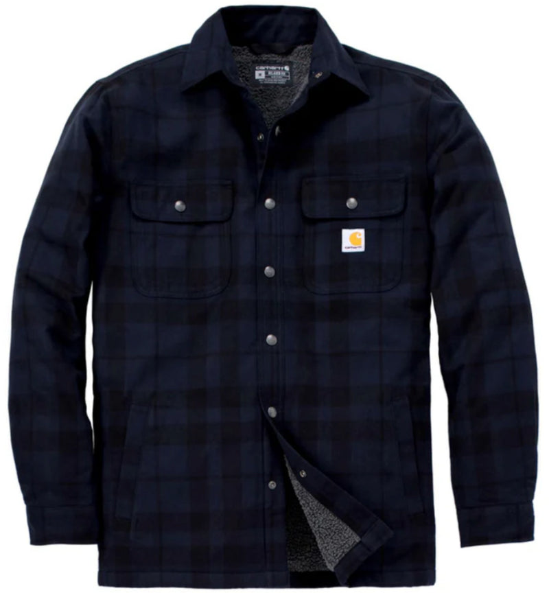 Load image into Gallery viewer, Carhartt Mens&#39; Relaxed Fit Flannel Sherpa-Lined Shirt Jacket Navy 107017-I26
