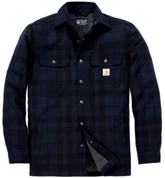Carhartt Mens' Relaxed Fit Flannel Sherpa-Lined Shirt Jacket Navy 107017-I26