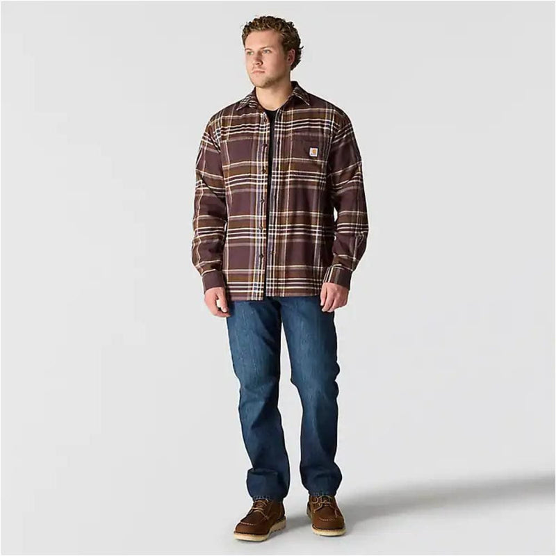 Load image into Gallery viewer, Carhartt Mens&#39; Rugged Flex™ Relaxed Fit Midweight Flannel Long-Sleeve Plaid Shirt Dark Sepia 107010-BB3

