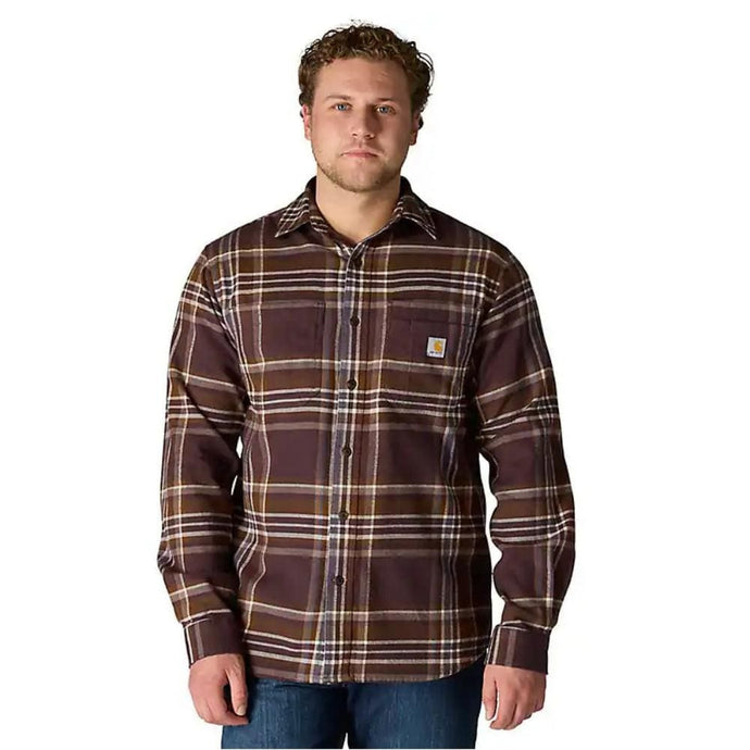 Carhartt Mens' Rugged Flex™ Relaxed Fit Midweight Flannel Long-Sleeve Plaid Shirt Dark Sepia 107010-BB3