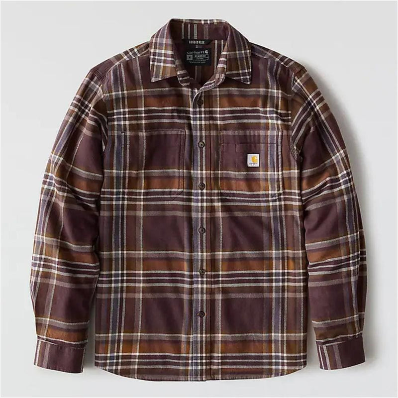Load image into Gallery viewer, Carhartt Mens&#39; Rugged Flex™ Relaxed Fit Midweight Flannel Long-Sleeve Plaid Shirt Dark Sepia 107010-BB3
