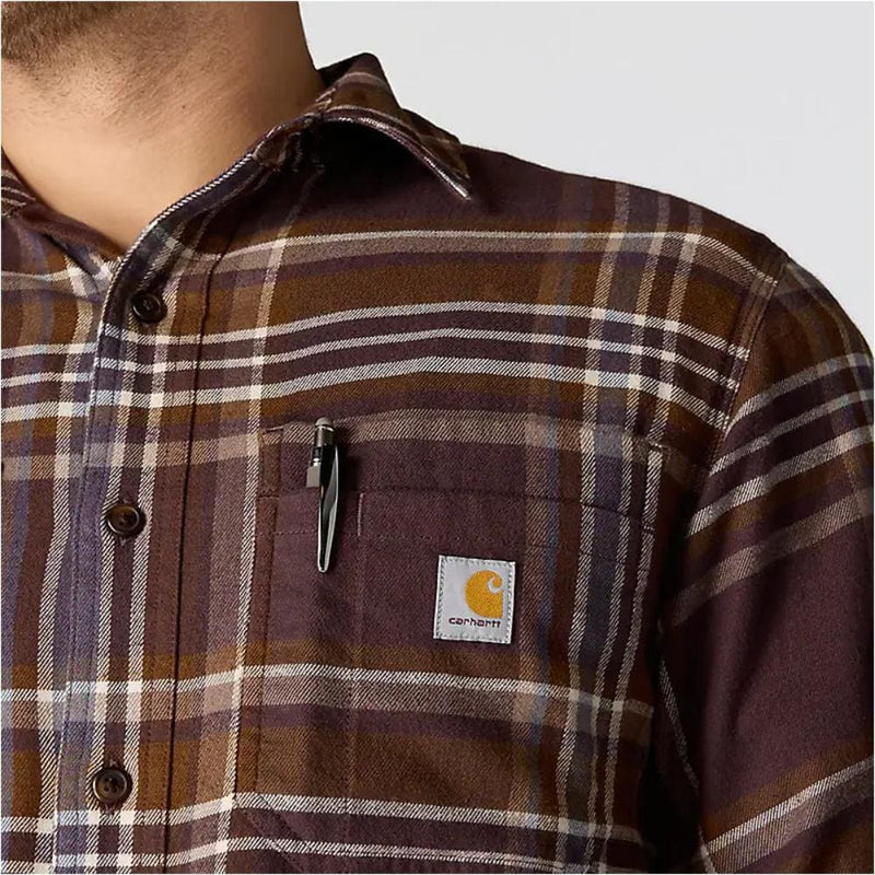 Load image into Gallery viewer, Carhartt Mens&#39; Rugged Flex™ Relaxed Fit Midweight Flannel Long-Sleeve Plaid Shirt Dark Sepia 107010-BB3
