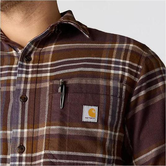 Carhartt Mens' Rugged Flex™ Relaxed Fit Midweight Flannel Long-Sleeve Plaid Shirt Dark Sepia 107010-BB3