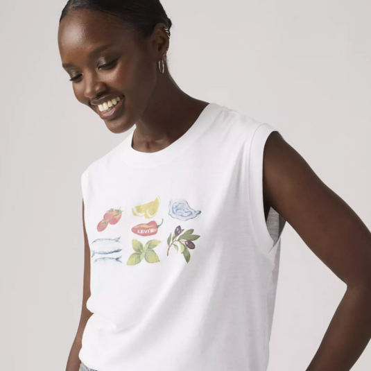 Levi's Women's Graphic Boxy Tank Top Fruit Grid Bright White - White 001MW0019