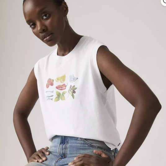 Levi's Women's Graphic Boxy Tank Top Fruit Grid Bright White - White 001MW0019