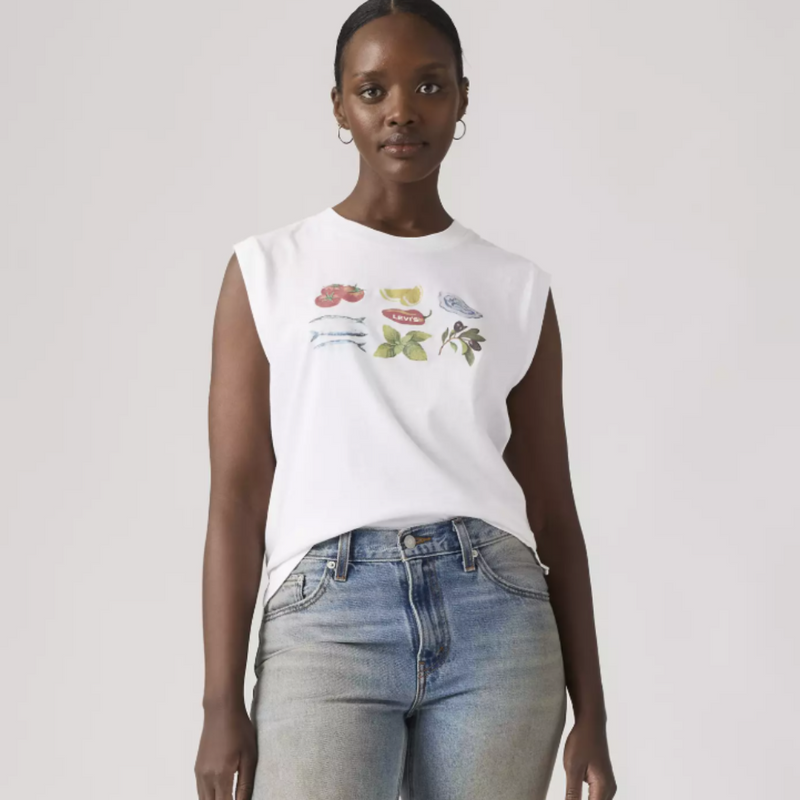 Load image into Gallery viewer, Levi's Women's Graphic Boxy Tank Top Fruit Grid Bright White - White 001MW0019
