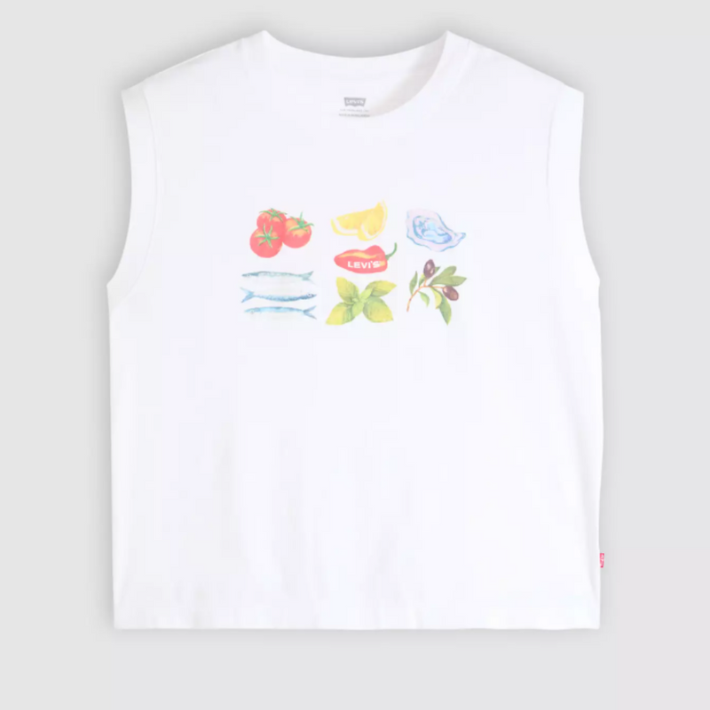 Load image into Gallery viewer, Levi's Women's Graphic Boxy Tank Top Fruit Grid Bright White - White 001MW0019
