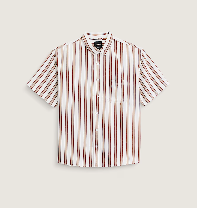 Load image into Gallery viewer, Vans Men's Lawson Stripe Shirt White/Potting Soil Brown VN000TADGCQ
